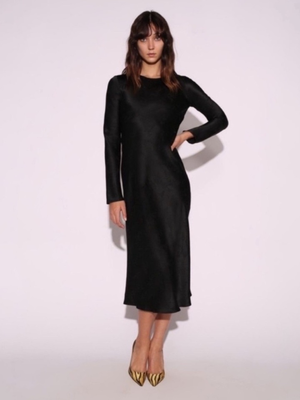 REFORMATION BLACK SILK MIDI DRESS - Picture 1 of 16